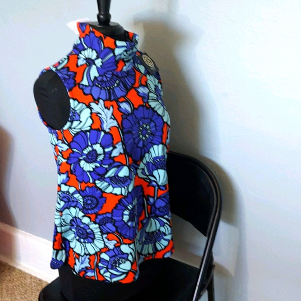 Bobeau mod floral sleeveless mock turtleneck M